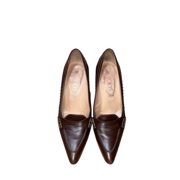 Tod's Shoes - Tod's Italy Brown Leather Kitten Heels Penny Strap Pumps   Size: 7.5